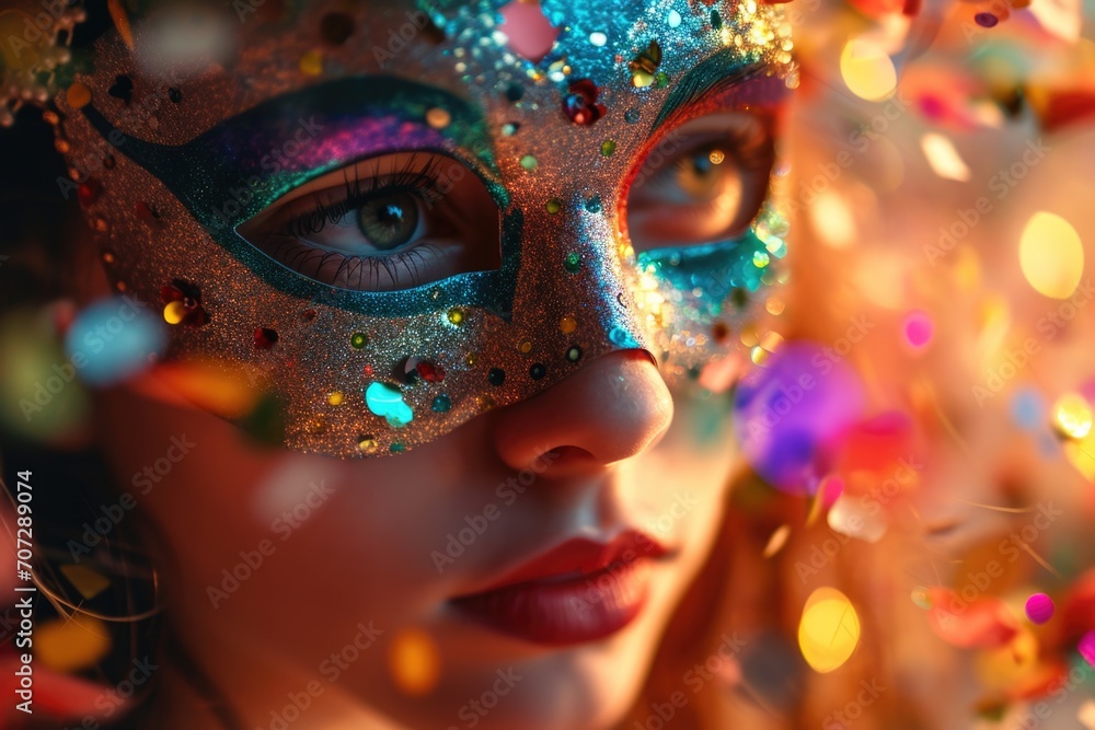 Portrait of a beautiful girl in a carnival mask with glitter on her face. Portrait of a beautiful girl in a carnival mask with glitter on her face.