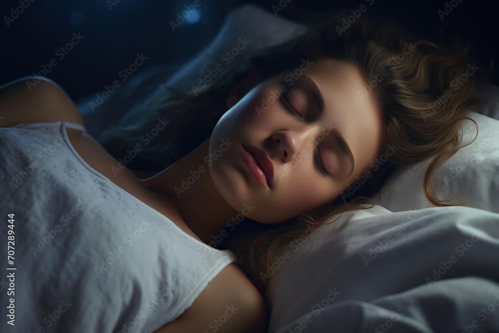 Cute woman sleeping in bed at night Cute woman sleeping in bed at night