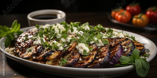 Culinary Delights, A Visual Feast of Dishes Featuring Roasted Eggplant, Capturing Mediterranean Flavors in Every Bite. 