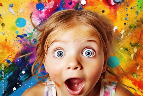 a little girl is surprised with her eyes.