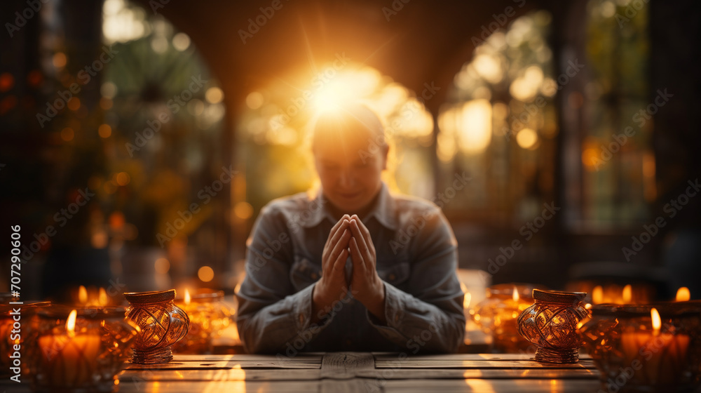 buddha in the temple, Human hands extend in prayer, palms up, with a background of blessings and confidence in God and religion.Background of the Christian religion idea buddha in the temple, Human hands extend in prayer, palms up, with a background of blessings and confidence in God and religion.Background of the Christian religion idea