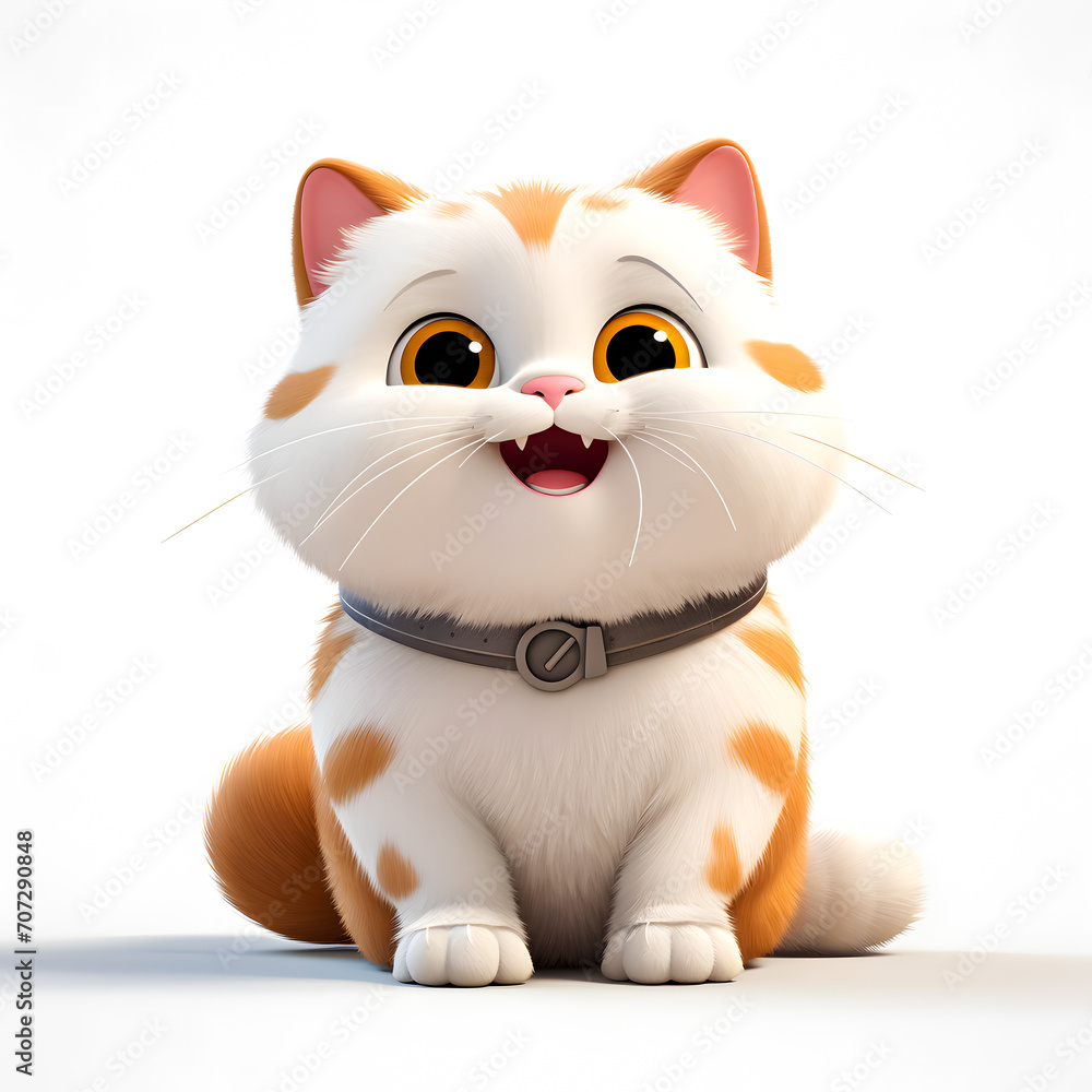 Funny cat isolated on a white background. 3d rendering. Cartoon character