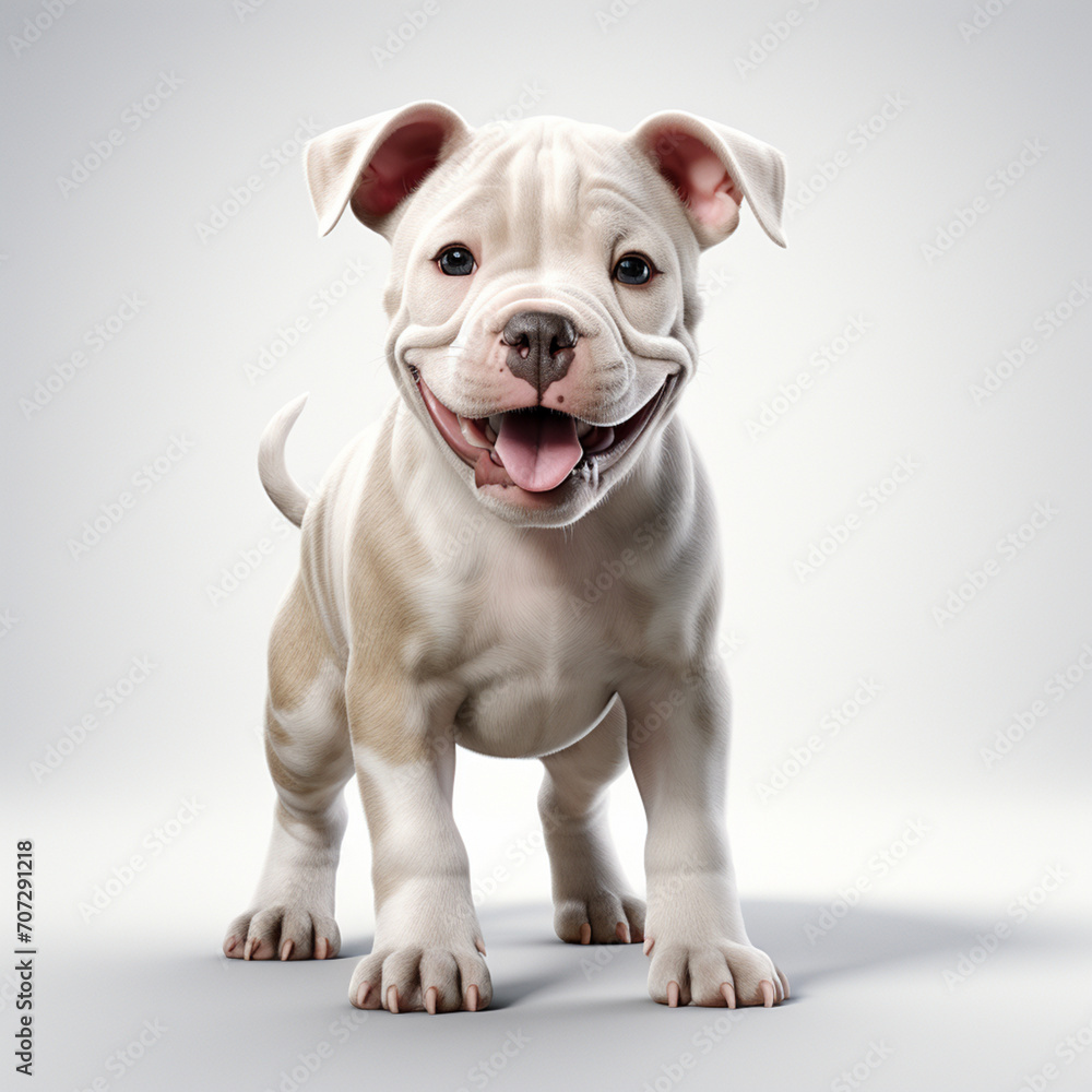 Pitbull dog on a white background. Adorable 3D cartoon animal portrait.