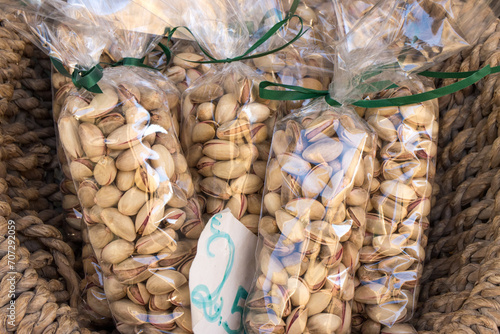 Pistachios nuts for sale at a local market on the Island of Aegina, Greece