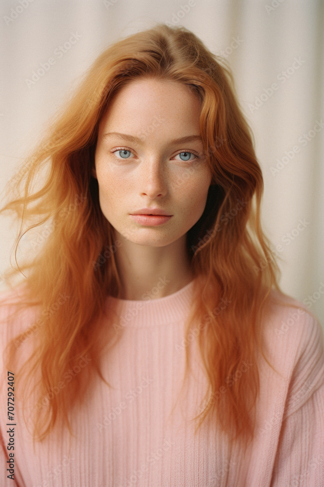 Portrait of a red-haired girl with freckles . Portrait of a red-haired girl with freckles .