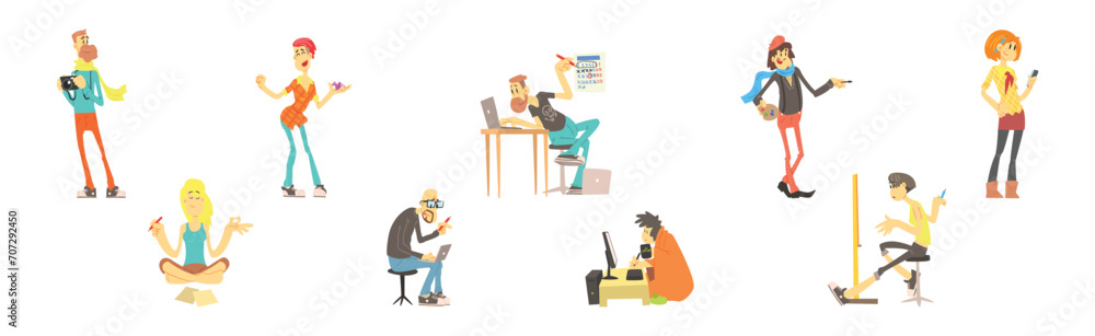 People Character Enjoy Creative Hobby and Recreation Activity Vector Set