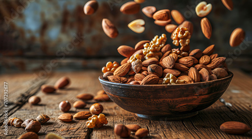Pack of healthy almonds in a bowl, a nutritious healthy food for improving heart health photo