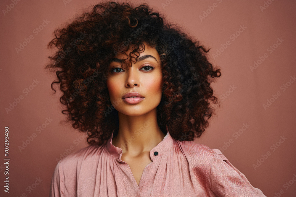 Portrait of beautiful african american woman with curly hair . Portrait of beautiful african american woman with curly hair .