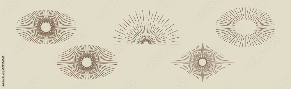 Vintage Sunbursts in Different Shapes Trendy Design Element Vector Set