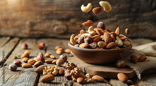 Pack of healthy almonds in a bowl, a nutritious healthy food for improving heart health