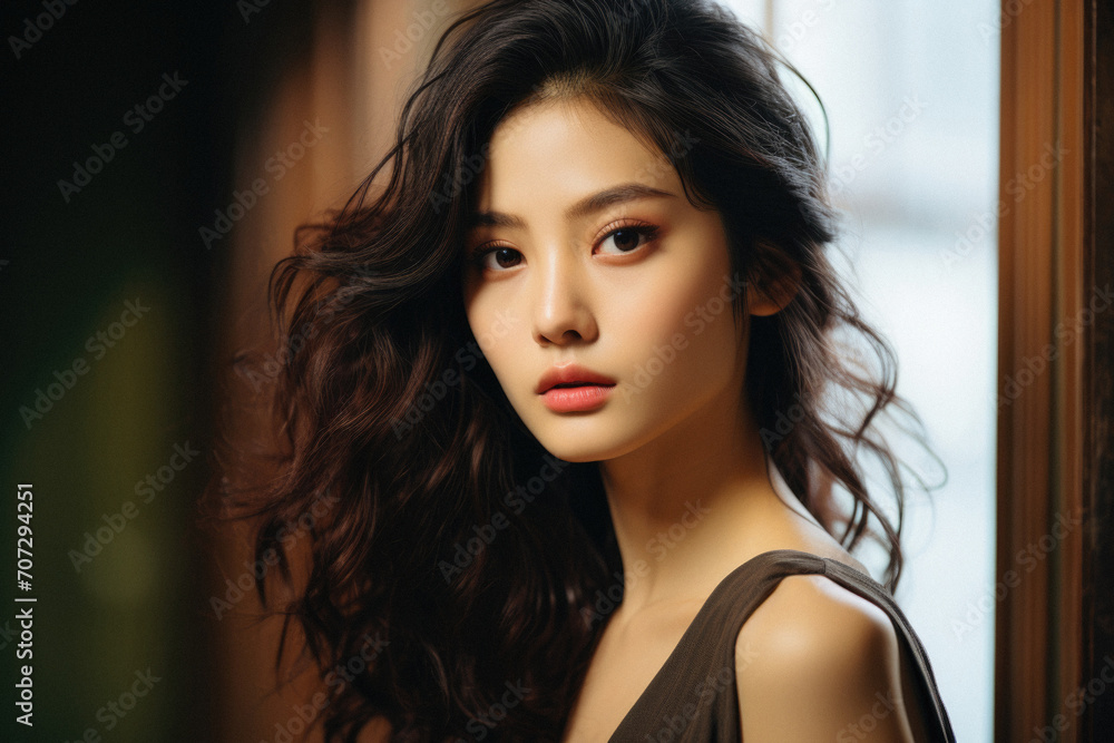Fashion beautiful sensual woman with dark hair in elegant dress Fashion beautiful sensual woman with dark hair in elegant dress