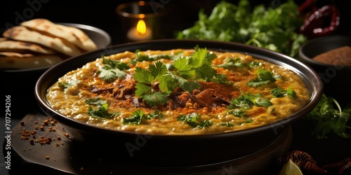 Haleem Culinary Classic  A Visual Symphony of Slow-Cooked Lentils  Meat  and Wheat  Marinated in Spices  Capturing Flavorful 