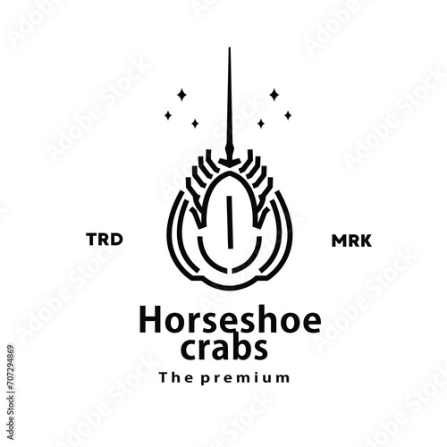 vintage retro hipster horseshoe crabs logo vector outline monoline art icon