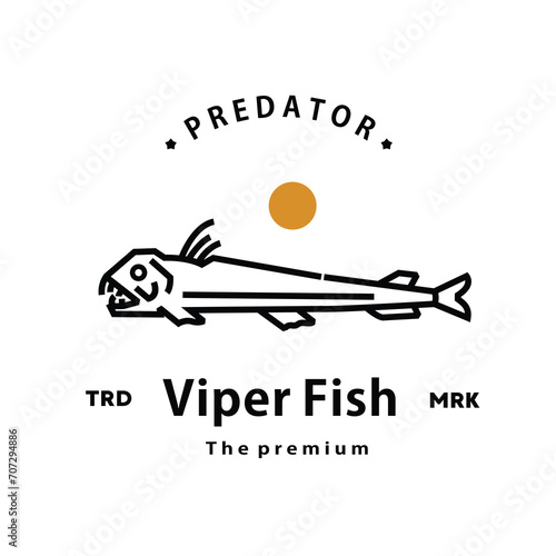 vintage retro hipster viper fish logo vector outline monoline art icon photo