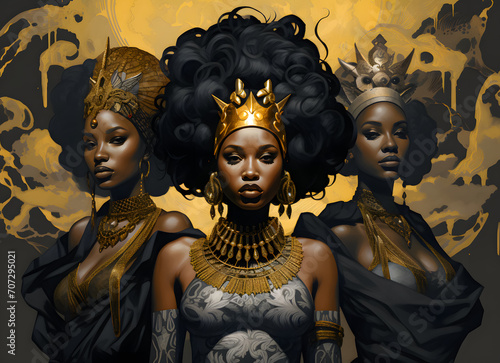 black african woman with golden jewelry in her hair. Black history month