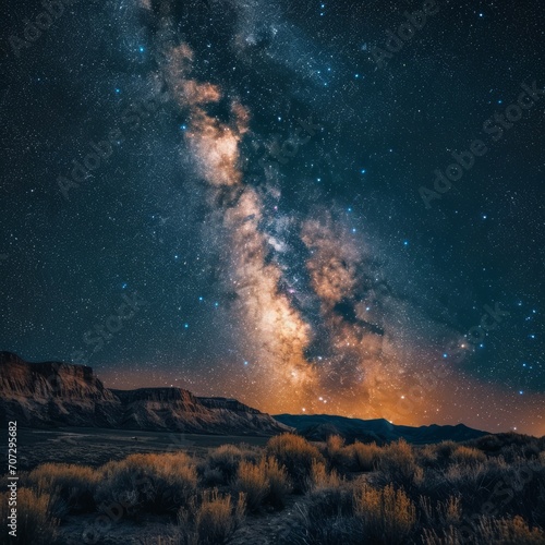 A breathtaking image of a starry night sky with the Milky Way, planets, and moon aligned. 