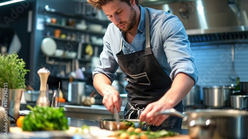 cook preparing food in the kitchen.
