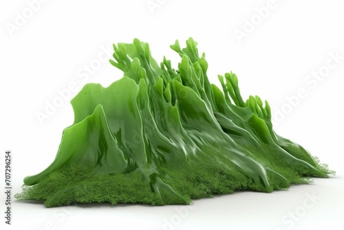 3D representation of green algae on a white background. Generative AI photo
