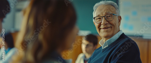 an older man is in front of a class.