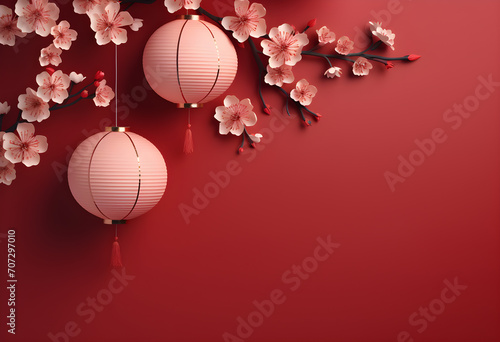 chinese culture background chinese new year flowers and chinese chandeliers elegant and in shades of red