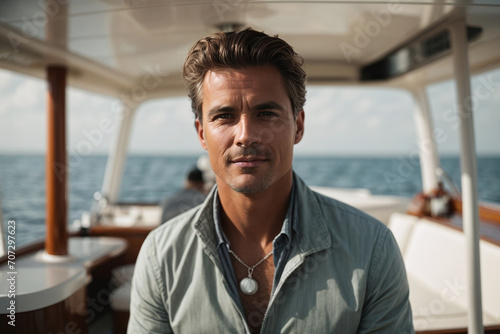adult  rich man portrait in a yacht	 photo