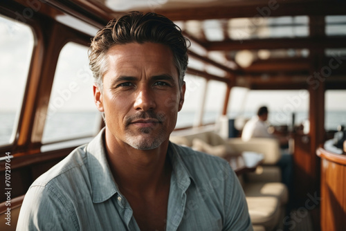 adult  rich man portrait in a yacht	 photo