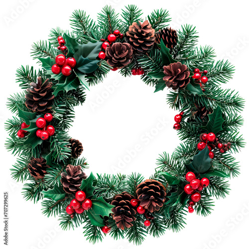 Christmas wreath isolated on transparent background. PNG