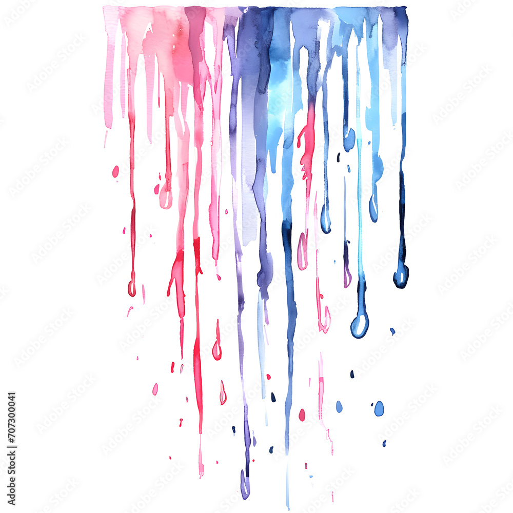 Abstract rain art with watercolors isolated on white background, doodle style, png
