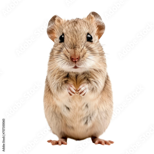 Curious rodent mousegerbil standing on back. Isolated on transparent background. PNG