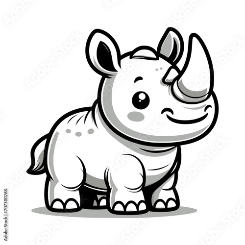 cartoon character of rhinoceros - black and white  artwork 2 