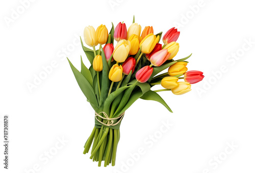 Colorful Tulip Flower Bunch Isolated on transparent Background. Bouquet of spring tulips with different color flowers