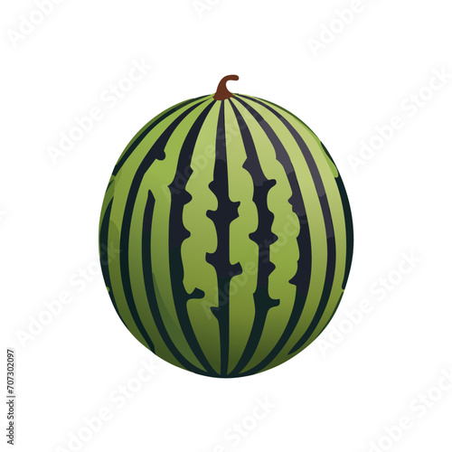 Ripe Watermelon Vector with Dark Green Stripes and Juicy Interior