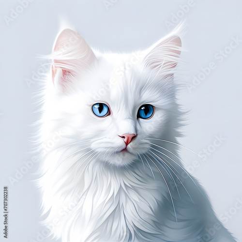Cute White Persian cat isolated on white background. Close-up portrait