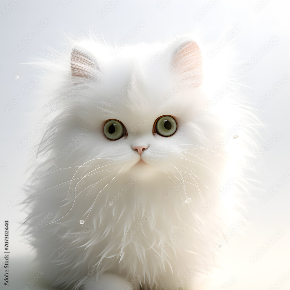 Cute White Persian cat isolated on white background. Close-up portrait