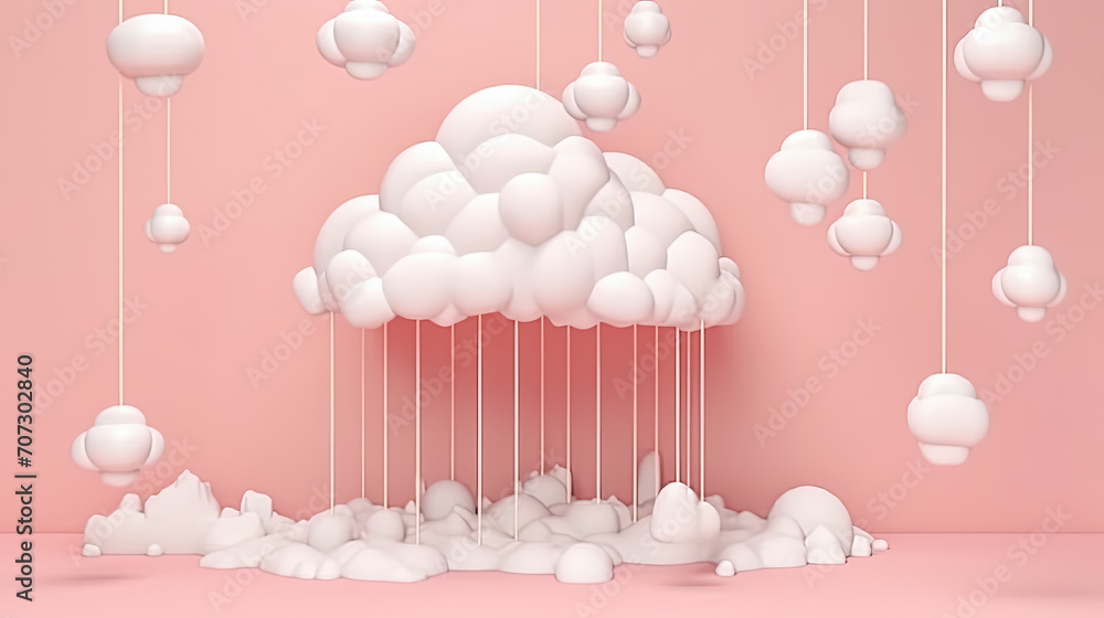 A voluminous and delicate cloud gracefully floats on a soft peach background A voluminous and delicate cloud gracefully floats on a soft peach background