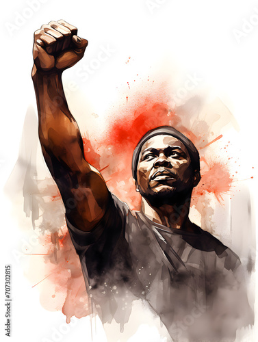 Illustration of an Afroamerican man with a fist up