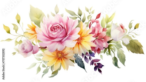 Watercolor floral bouquet isolated on white background. © HA