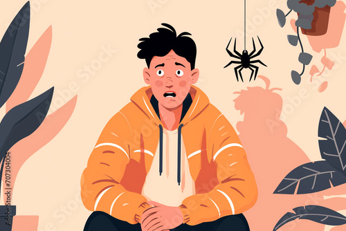 Uma pessoa com medo de aranha - Ilustração infantil colorida 2d photo