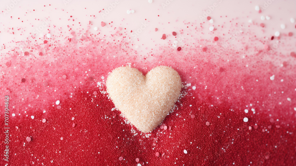 Valentines bright red heart on a pink glitter background,Valentine's hearts
