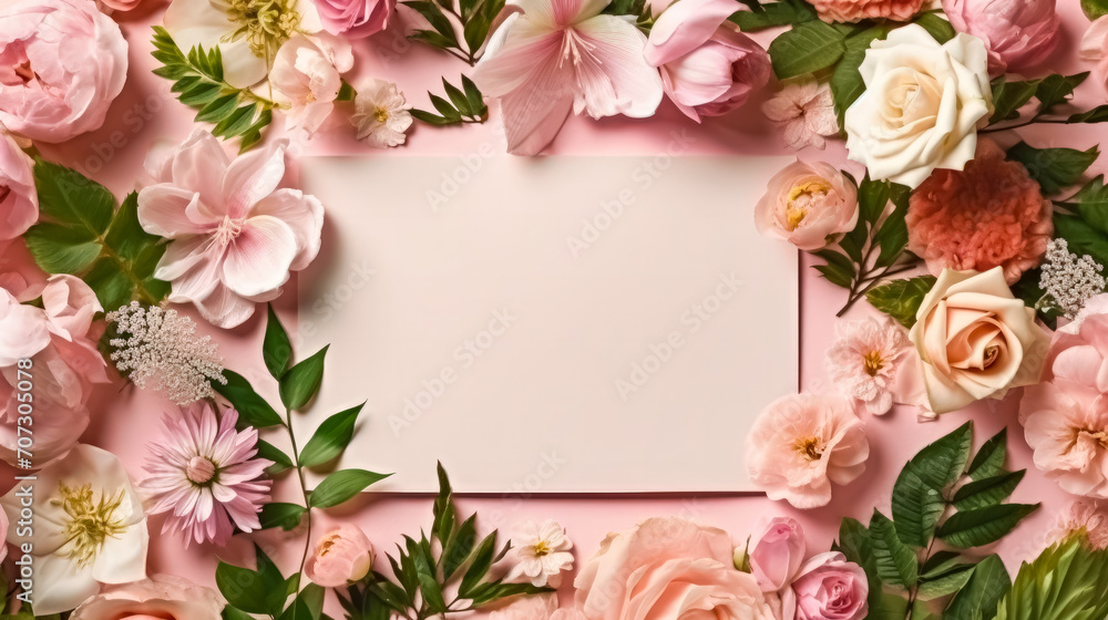 Embrace the tropical vibe with a vibrant frame of leaves and roses