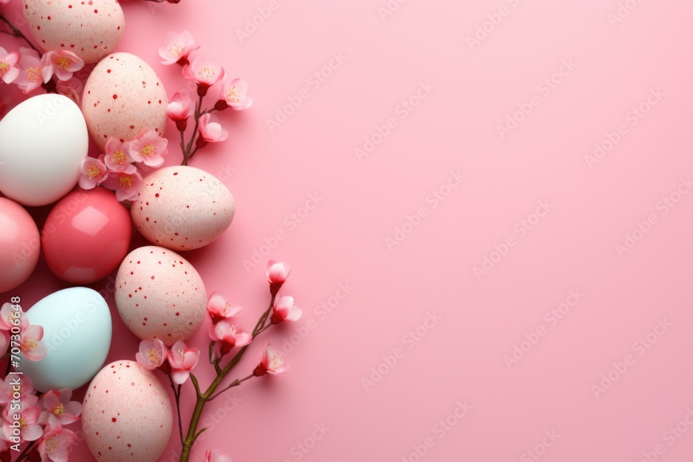 Spring flowers composition with colorful Easter eggs Spring flowers composition with colorful Easter eggs