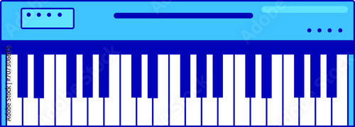 Blue electronic keyboard musical instrument. Flat design digital piano synthesizer vector illustration.
