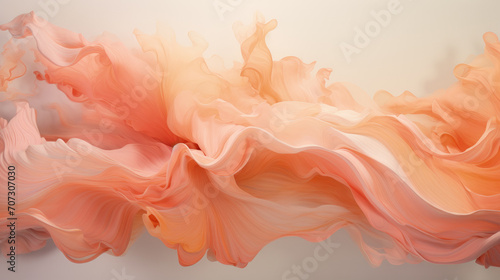 Swirl of peach liquid paint texture background, abstract pattern of pink yellow fluid. Splash of colored surface close-up. Concept of oil art, design, watercolor, wave, structure