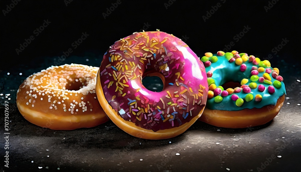 colorful donuts are lying in the dark generative ai