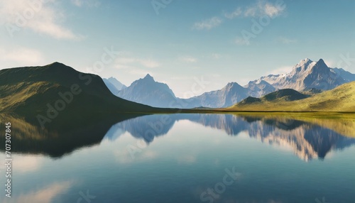 3d render fantasy landscape panorama with mountains reflecting in the water abstract background spiritual zen wallpaper with skyline