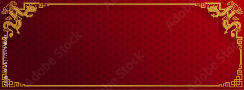 Fotografia Chinese frame border for happy chinese new year 2024 year of the dragon zodiac sign with flower,lantern,asian elements gold and red paper cut style on color background