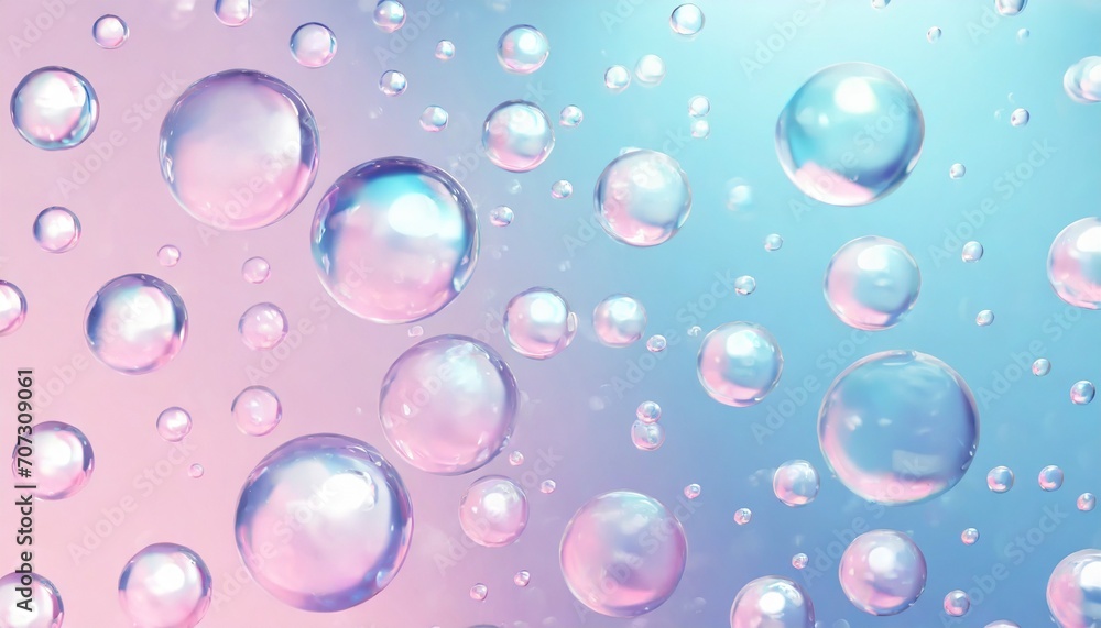3d render abstract pastel pink blue background with iridescent magical air bubbles wallpaper with glass balls or water drops