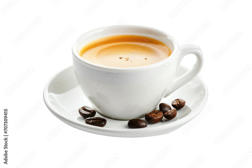 Cup of Coffee on Saucer With Coffee Beans, A Classic Morning Beverage Cup of Coffee on Saucer With Coffee Beans, A Classic Morning Beverage