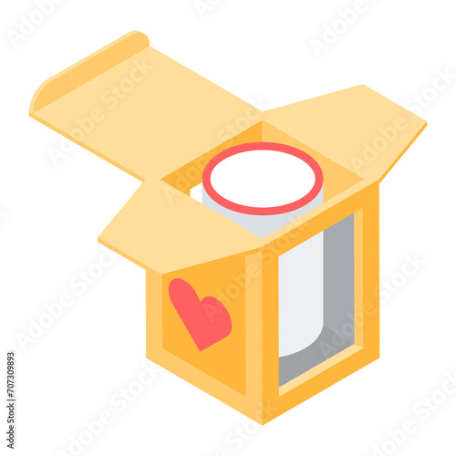 Modern isometric icon of a mug box 