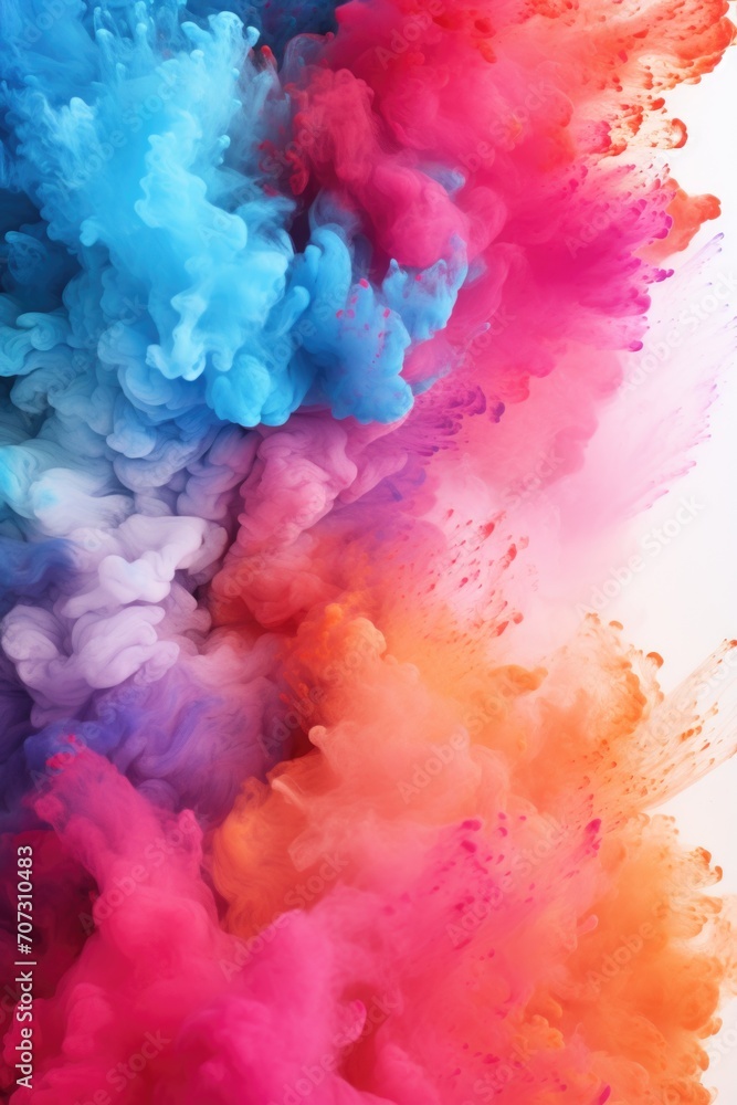 Abstract multi colored powder explosion on white background.Colorful dust explode. Painted Holi powder festival.